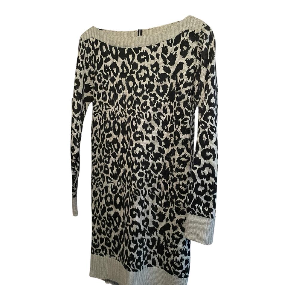 Vintage Womans Small Leopard Print Sweater Tunic Dress Classic Clovis Ruffin
